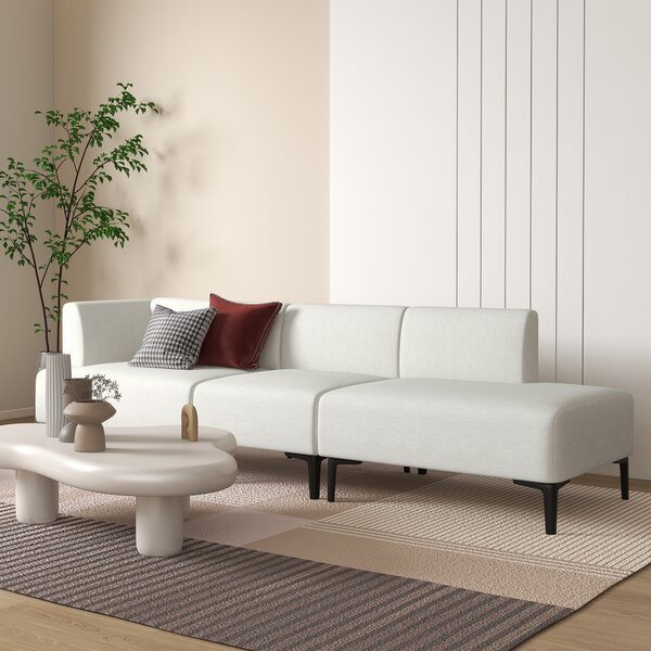 HOMCOM Divano Moderno Modulabile a 3 Sezioni in Tessuto con Gambe in Acciaio, 250x75x70cm, Crema|Aosom