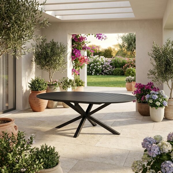 VivaGarden OUTLET - Tavolo da Giardino Allungabile Rotondo in Alluminio Dimensioni 150-204x150x75 cm colore Antracite - Artur