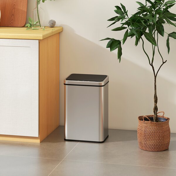 HOMCOM Pattumiera Automatica con Sensore 40 L in Acciaio Inox Anti-Impronta, Chiusura Ammortizzata, Argento | Aosom Italy