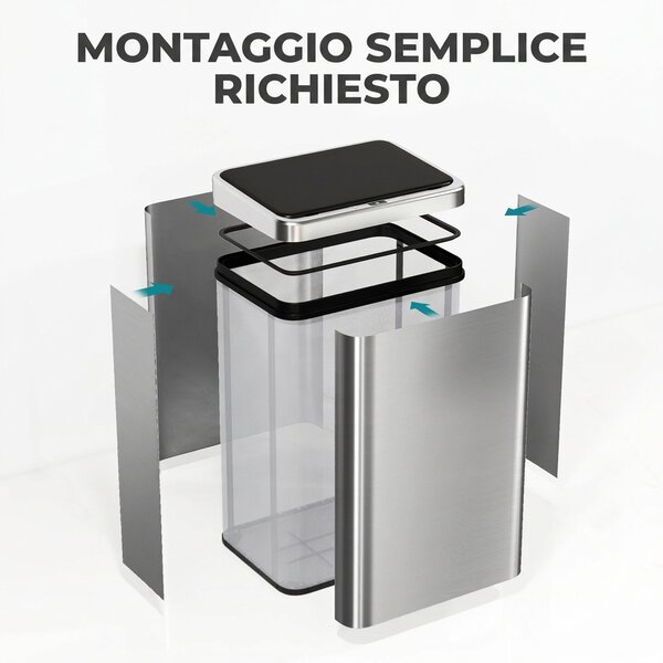 HOMCOM Pattumiera Automatica con Sensore 40 L in Acciaio Inox Anti-Impronta, Chiusura Ammortizzata, Argento | Aosom Italy