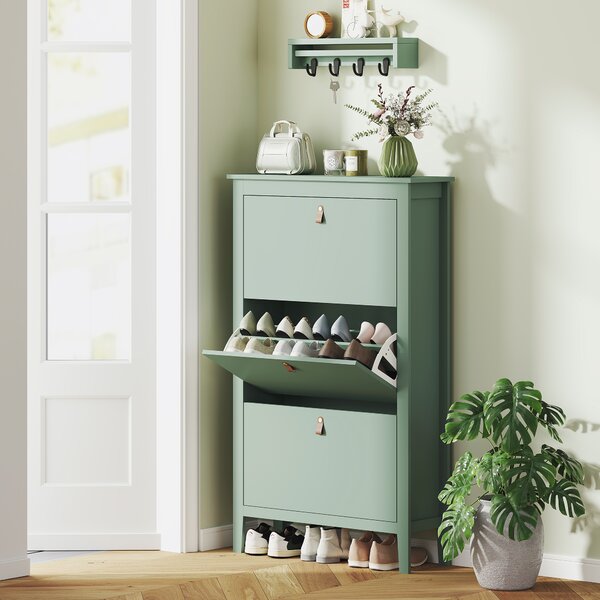 HOMCOM Scarpiera Slim 3 Cassetti per 21 Paia di Scarpe Taglia EU44 e Ripiani Regolabili, 80x24x131cm, Verde | Aosom Italy