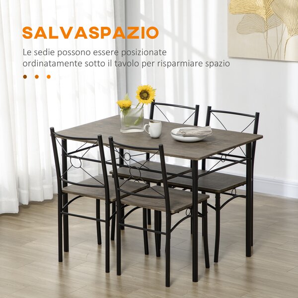 Set Sala Da Pranzo 5 Pezzi Tavolo E 4 Sedie In Legno | Design Moderno Rettangolare Per Piccoli Spazi | Colore Rovere