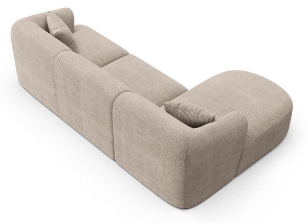 Divano angolare marrone chiaro (con penisola a sinistra/con chaise lounge) con rivestimento in velluto a coste Campi – Cosmopolitan Design