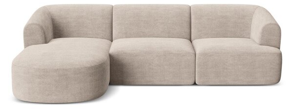 Divano angolare marrone chiaro (con penisola a sinistra/con chaise lounge) con rivestimento in velluto a coste Campi – Cosmopolitan Design