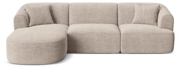 Divano angolare marrone chiaro (con penisola a sinistra/con chaise lounge) con rivestimento in velluto a coste Campi – Cosmopolitan Design