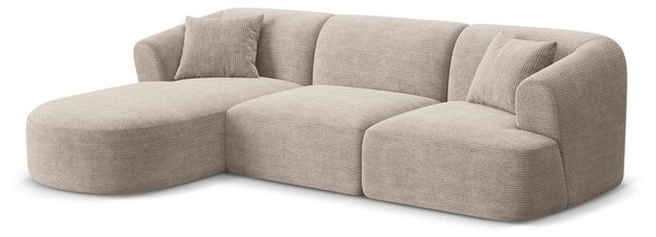 Divano angolare marrone chiaro (con penisola a sinistra/con chaise lounge) con rivestimento in velluto a coste Campi – Cosmopolitan Design