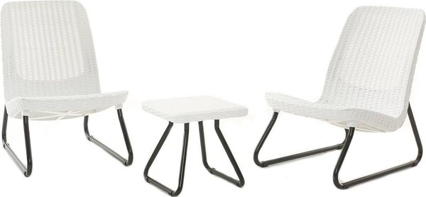Set Tavolino e 2 Poltrone da Giardino Effetto Rattan Keter Rio Patio Bianco