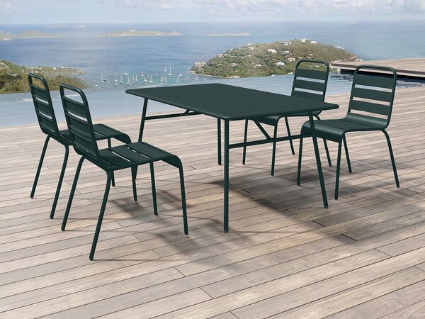 Sala da pranzo da giardino un tavolo L.160 cm e 4 sedie impilabili in Metallo Verde abete - MIRMANDE di MYLIA