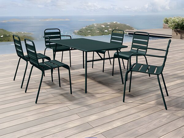 Sala da pranzo da giardino 1 tavolo L.160 2 sedie braccioli 4 sedie impilabili Metallo Verde abete - MIRMANDE di MYLIA
