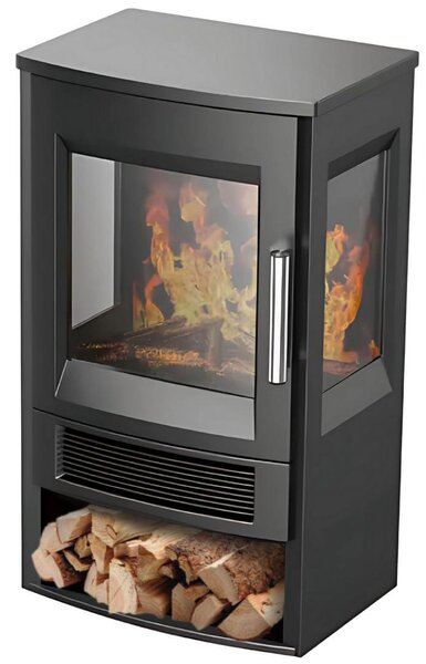 Camino elettrico - 1800 W - Nero - Design compatto - Vetro temperato - Metallo