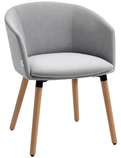 HOMCOM Sedia Moderna con Braccioli Imbottiti, in Tessuto Effetto Lino, Legno e Acciaio, 57x56x72 cm, Grigio Chiaro