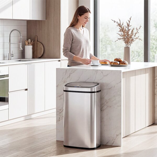 HOMCOM Pattumiera Cestino dei rifiuti in Acciaio Inox con Sensore a Infrarossi 68L, Rettangolare, Colore: Argento