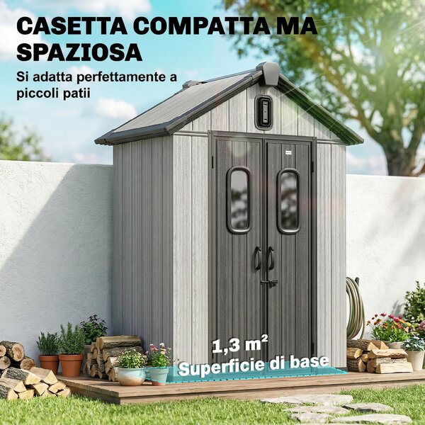 Outsunny Capanno Giardino 160L x 98P x 217A cm, Plastica, Doppie Porte Bloccabili, Grigio | Aosom Italy