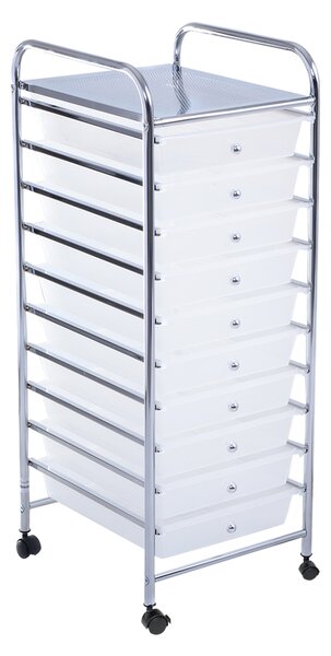 Costway Carrello cassettiera multiuso con 10 cassetti da cucina Contenitore con ruote a 10 ripiani per bagno trasparente