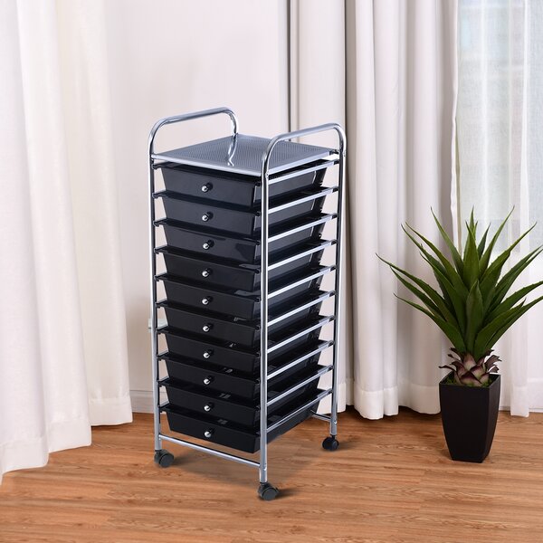 Costway Carrello cassettiera multiuso con 10 cassetti da cucina Contenitore con ruote a 10 ripiani per bagno Nero