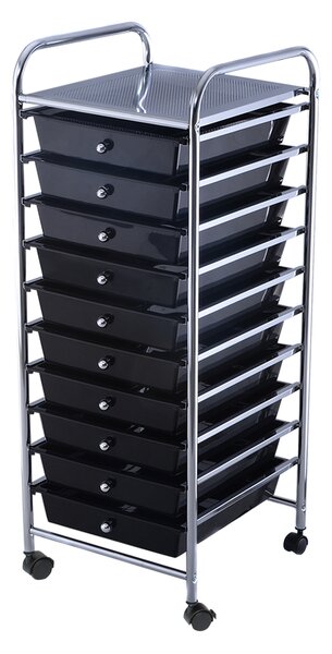 Costway Carrello cassettiera multiuso con 10 cassetti da cucina Contenitore con ruote a 10 ripiani per bagno Nero