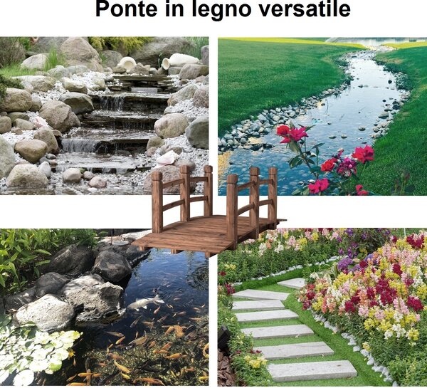 Costway Ponte in legno per giardino con ringhiera Ponte decorativo 150x67x55cm