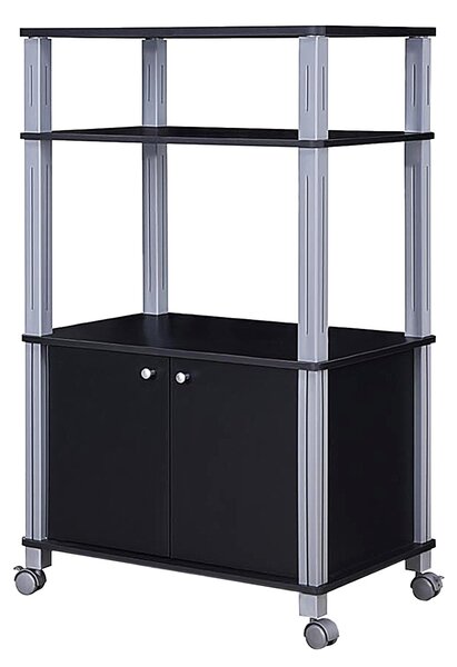 Costway Carrello da cucina multiuso con ruote e 2 ante Carrello in legno a 3 ripiani 60x40x98cm Nero
