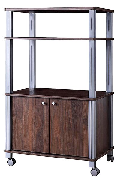 Costway Carrello da cucina multiuso con ruote e 2 ante Carrello in legno a 3 ripiani 60x40x98cm Caffè