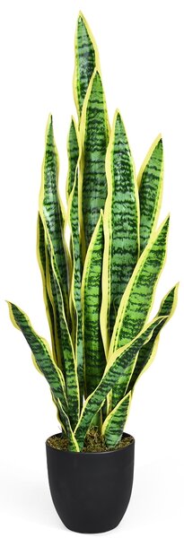 Costway Pianta artificiale sansevieria finta da 90cm con serpente con vaso e 20 foglie, agave finta per casa giardino ufficio