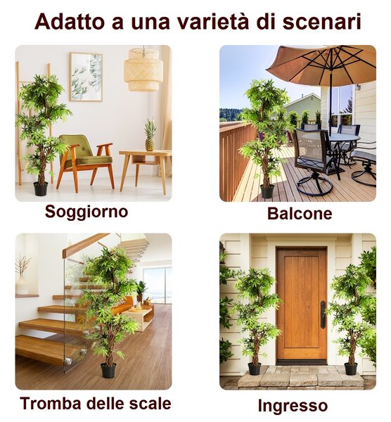 Costway Albero artificiale in legno e foglie in plastica da casa o ufficio 160x19x19cm