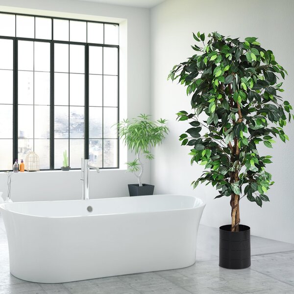 Costway Ficus artificiale 180 cm facile da mantenere, Pianta finta decorativa in vaso per casa giardino ufficio