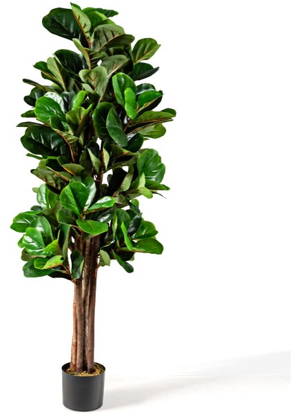 Costway Albero di fico artificiale 1,5 m per decorare casa e ufficio, Fico finto con foglie in PEVA e vaso in PP
