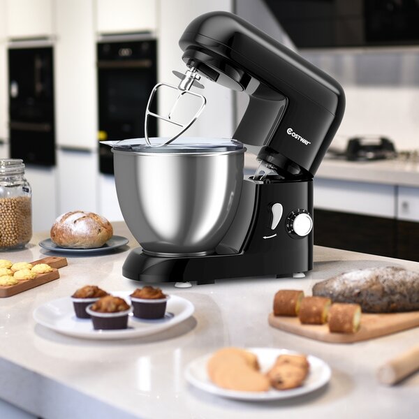 Costway Robot da cucina con 6 velocità, Planetaria elettrica con terrina in acciaio inox 4L 1300W, Nero