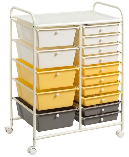 Costway Carrello cassettiera multiuso con 15 cassettiera in plastica da cucina Contenitore con ruote Giallo
