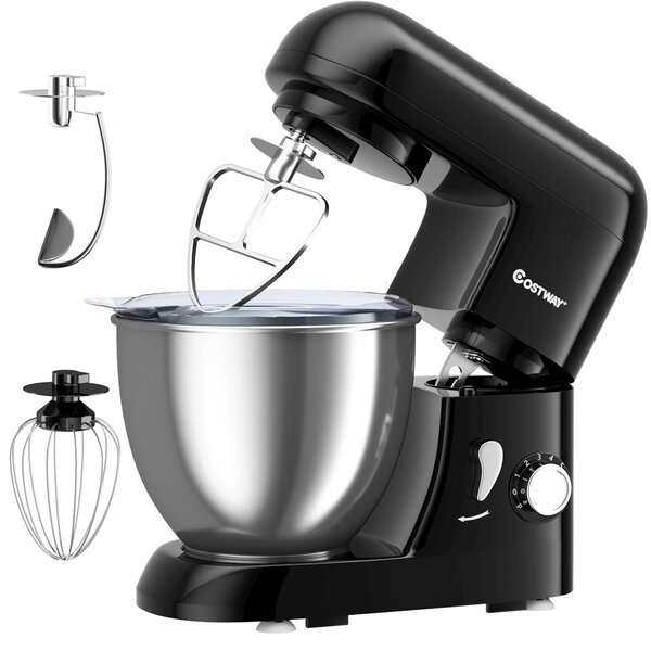 Costway Robot da cucina con 6 velocità, Planetaria elettrica con terrina in acciaio inox 4L 1300W, Nero