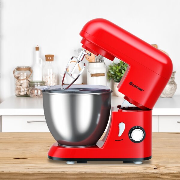 Costway Robot da cucina con 6 velocità, Planetaria elettrica con terrina in acciaio inox 4L 1300W, Rosso