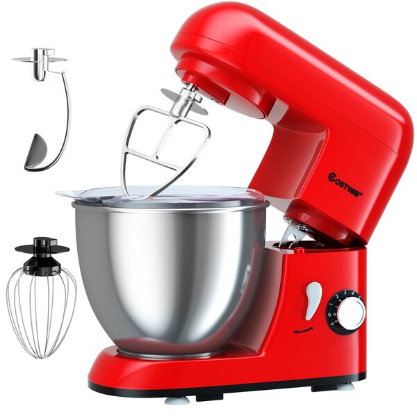 Costway Robot da cucina con 6 velocità, Planetaria elettrica con terrina in acciaio inox 4L 1300W, Rosso