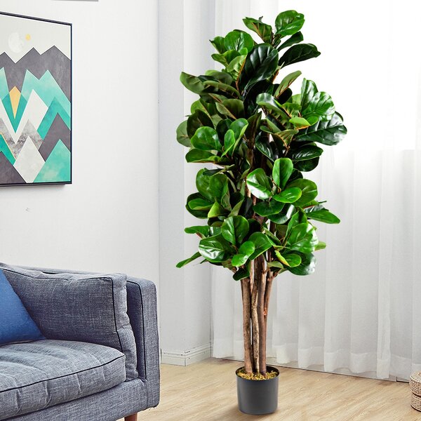 Costway Albero di fico artificiale 1,5 m per decorare casa e ufficio, Fico finto con foglie in PEVA e vaso in PP