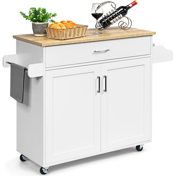 Costway Isola da cucina con mensola regolabile in 3 posizioni, Carrello da cucina con ruote di gomma Bianco