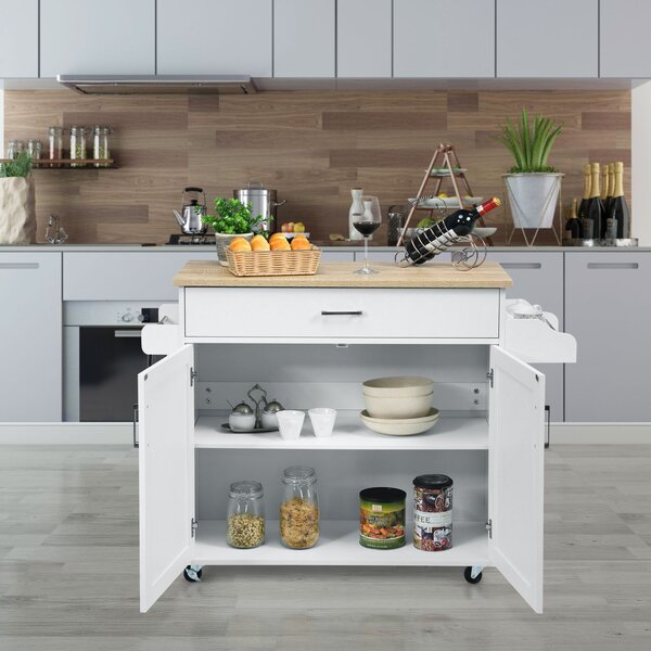 Costway Isola da cucina con mensola regolabile in 3 posizioni, Carrello da cucina con ruote di gomma Bianco