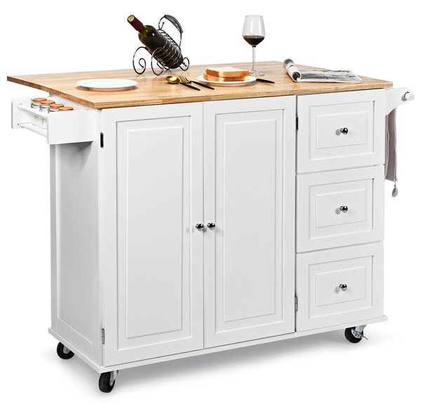 Costway Carrello da cucina a ribalta, Isola da cucina con portaspezie portasciugamani cassetto battilardo armadio