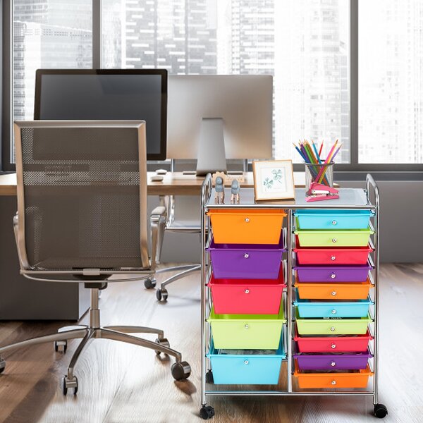 Costway Carrello cassettiera multiuso con 15 cassettiera in plastica da cucina Contenitore con ruote Colorato 1