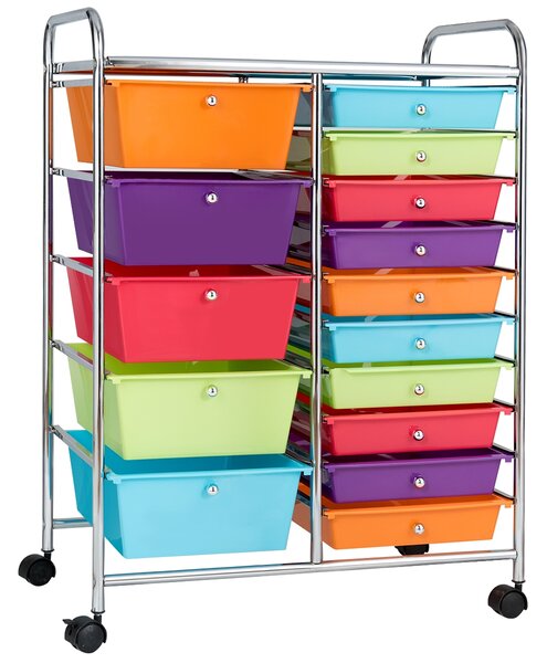 Costway Carrello cassettiera multiuso con 15 cassettiera in plastica da cucina Contenitore con ruote Colorato 1