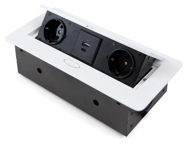 Multipresa Atom 26 Lite per Scrivania Verniciato Bianco Zama e Acciaio e Tecnoplastica Emuca