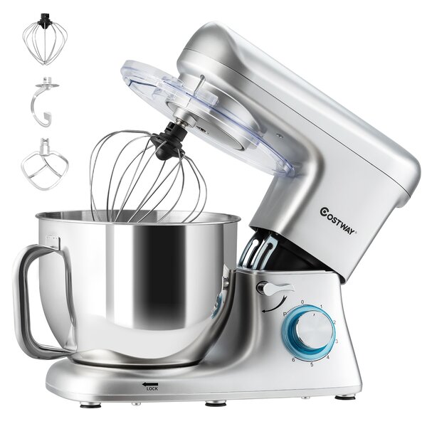 Costway Robot da cucina elettrico, Mixer elettrico con testina inclinata gancio per planetaria frusta e sbattiuova, Argento