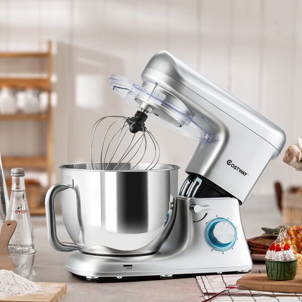 Costway Robot da cucina elettrico, Mixer elettrico con testina inclinata gancio per planetaria frusta e sbattiuova, Argento