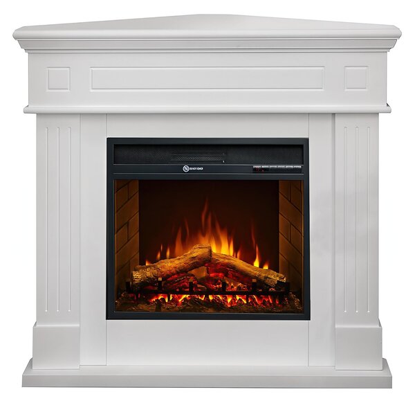 Camino elettrico caminetto da terra ad angolo FORD in legno Bianco Made in Italy in legno Bianco Dimensioni 110x63x h 102 cm Peso 33 kg Volume riscaldabile 30 m2