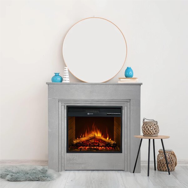 Camino elettrico caminetto da terra BELLINI Effetto Cemento Made in Italy in legno Bianco Dimensioni 96 x35x h 96 cm Peso 35 kg Volume riscaldabile 30 m2