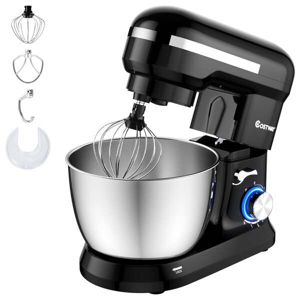 Costway Planetaria da cucina elettrico multifunzionale 4,5L con testina inclinata, Robot da cucina con 8 velocità Nero