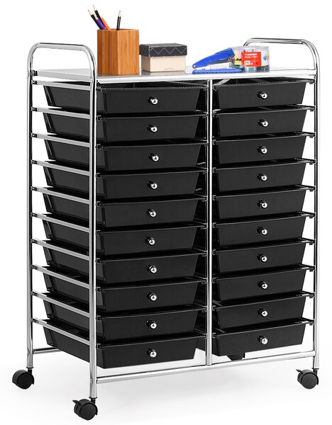 Costway Carrello cassettiera multiuso e leggero con 20 cassetti, Contenitore con ruote per ufficio e casa Nero