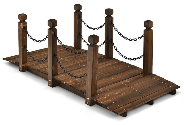 Costway Ponte di legno ad arco con ringhiera con catene, Ponte decorativo per ruscello fattoria cortile giardino Naturale