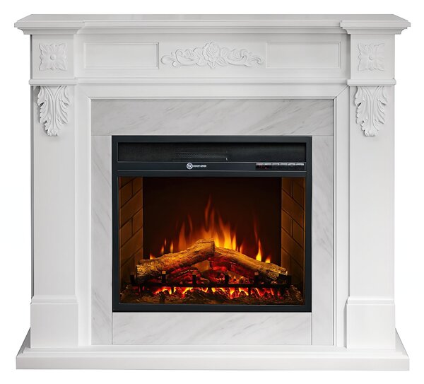 Camino elettrico caminetto da terra TRUMAN in legno Bianco Made in Italy in legno Bianco Dimensioni 121x38x h 108 cm Peso 35 kg Volume riscaldabile 30 m2