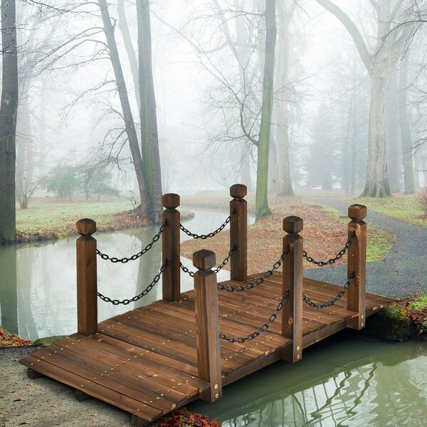 Costway Ponte di legno ad arco con ringhiera con catene, Ponte decorativo per ruscello fattoria cortile giardino Naturale