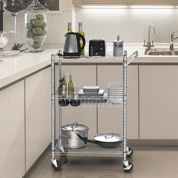 Costway Carrello di metallo con ruote e mensole regolabili in altezza, Carrello con 3 livelli per cucina bagno dispensa