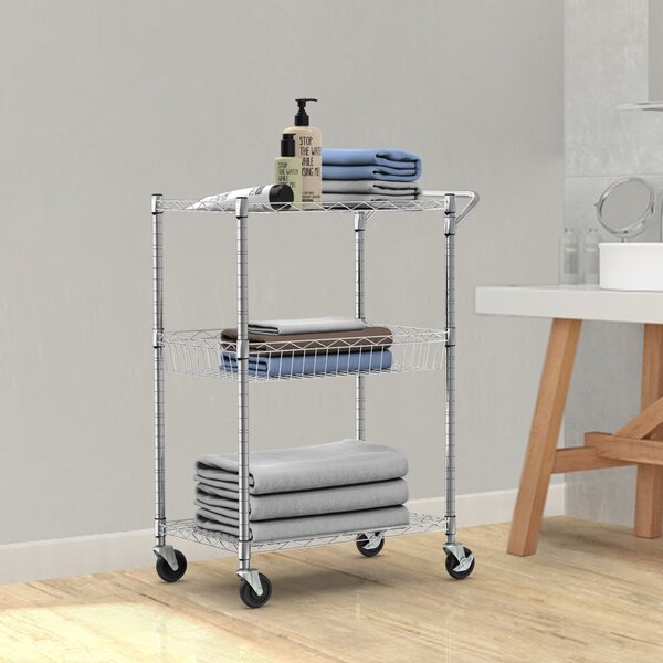 Costway Carrello di metallo con ruote e mensole regolabili in altezza, Carrello con 3 livelli per cucina bagno dispensa
